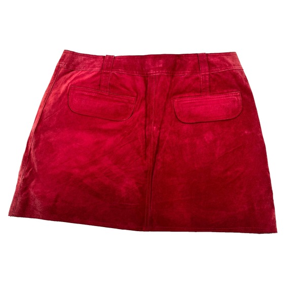 John Carlisle Essentials 100% Leather Mini Skirt Women's 12 Red Belted Cargo NEW - Picture 6 of 7